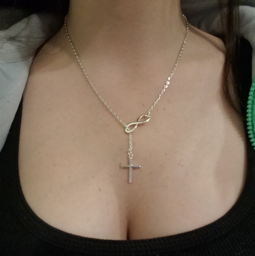 Silver Infinity Cross Pendant Necklace - Picture 6 of 6